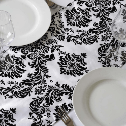 61 1709395008 Table Runner DAMASK BLACK AND WHITE