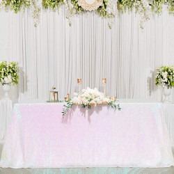 WHITE IRIDESCENT Sequin Tablecloth Rectangular 90x156 (8FT)