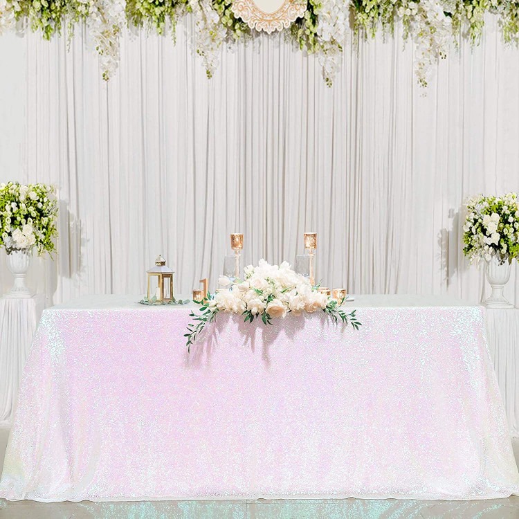 WHITE IRIDESCENT Sequin Tablecloth Rectangular 90x156 (8FT)