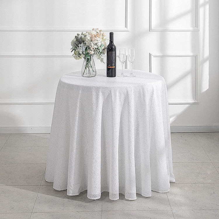 WHITE Sequin Tablecloth Round 70