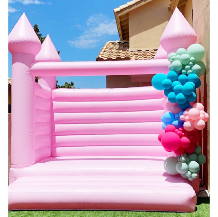 Pastel Pink Bounce House Castle With Garland (1 Side)