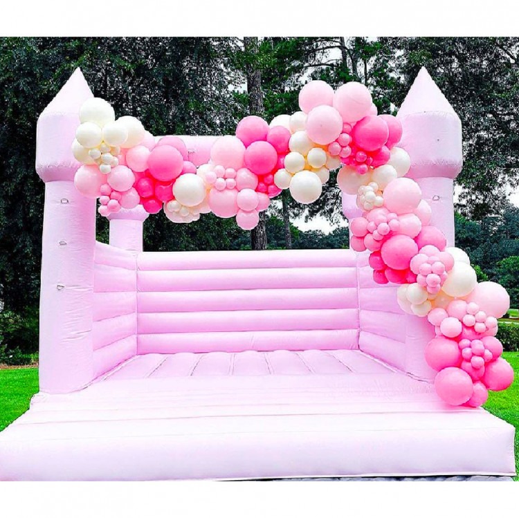 Pastel Pink Bounce House Castle With Garland (2 Side)