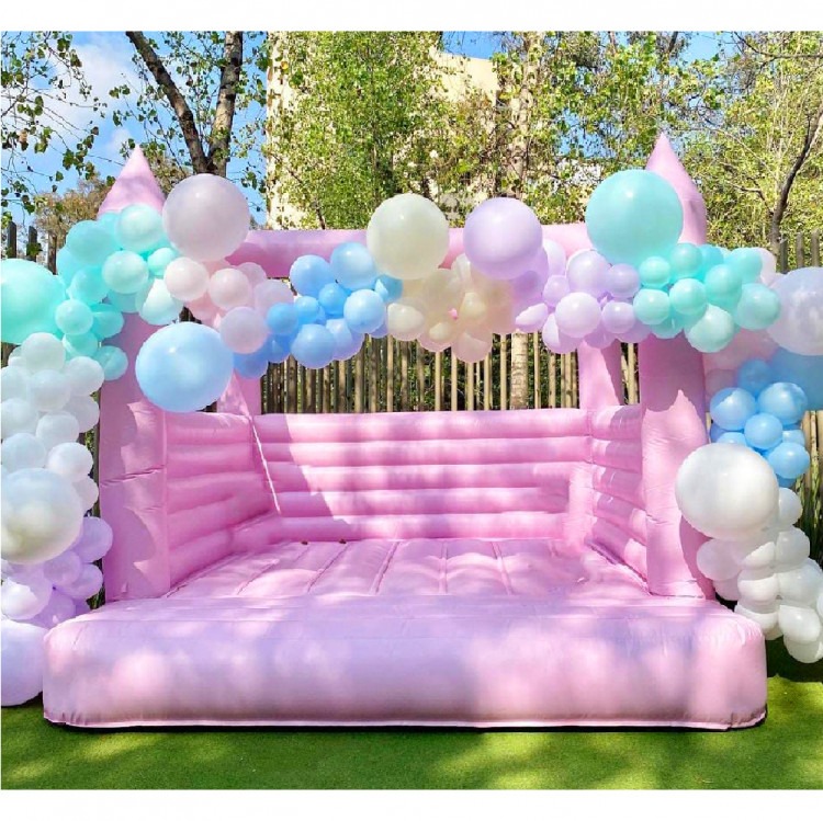 Pastel Pink Bounce House Castle With Garland (3 Side)