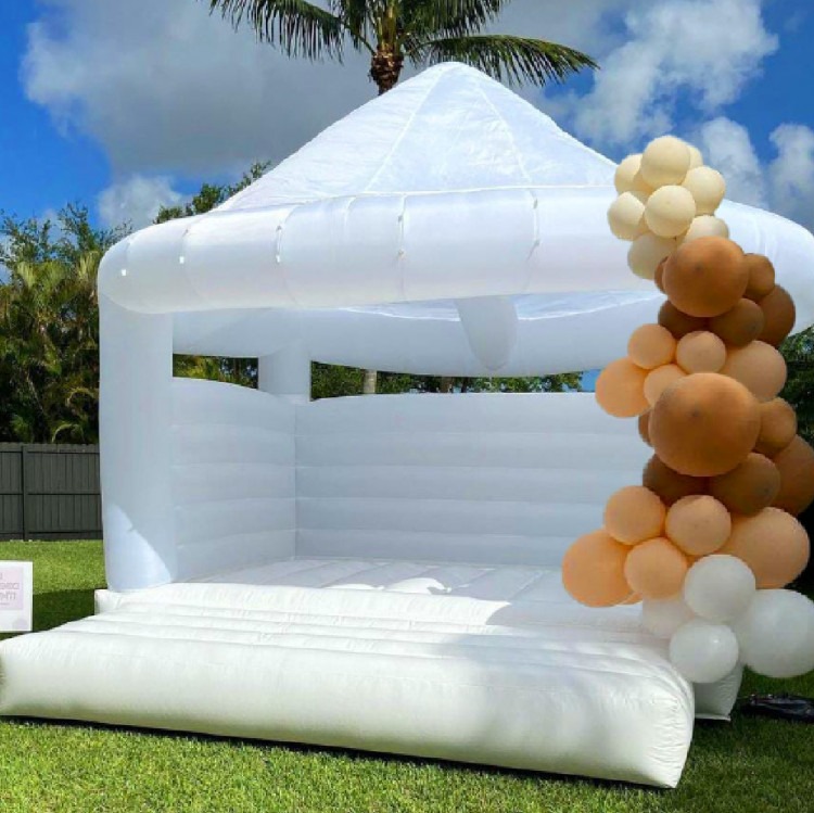 White Wedding Bounce House With Garland (1 Side)