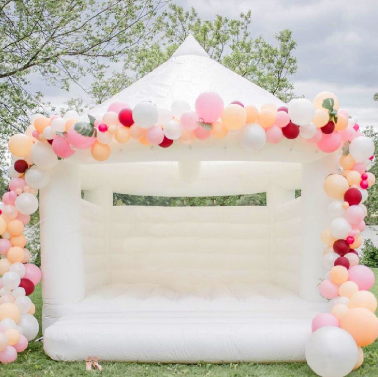 White Wedding Bounce House With Garland (3 Side)